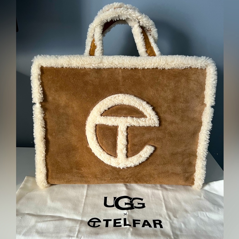 TELFAR X UGG Suede Shearling Medium Shopping Bag Chestnut